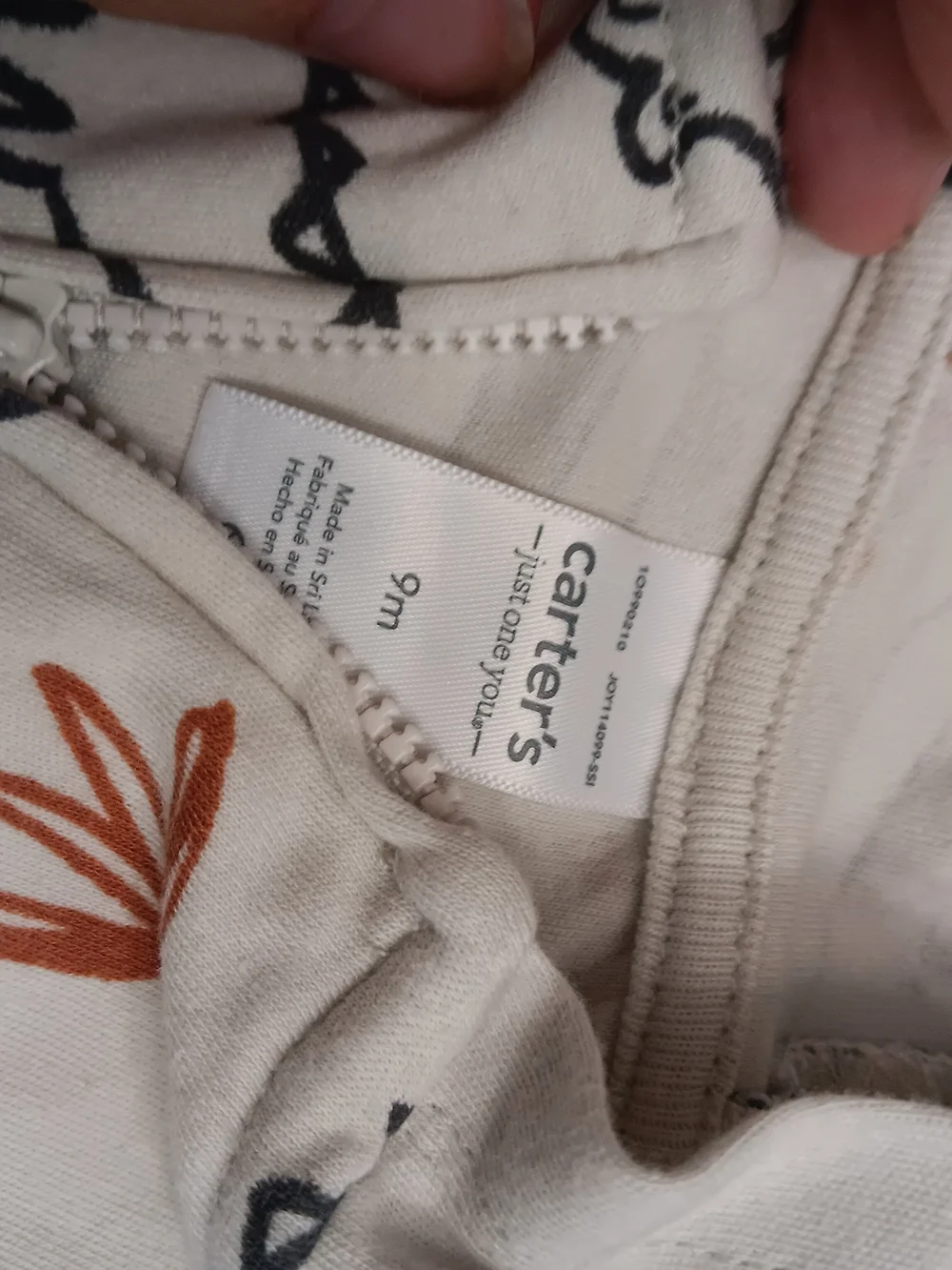 Kids size 9 Month Zip-Up Hooded Jacket with Orange and Black Crocodile Print